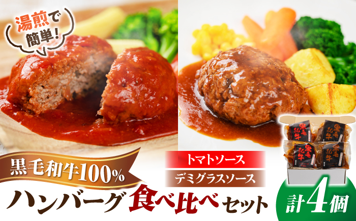 黒毛和牛100％ハンバーグ食べ比べセット（デミグラスソース・トマトソース）計4個 島根県松江市/株式会社MJビーフ [ALIO007]