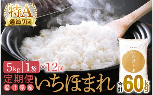特A通算7回！お米 令和7年産 定期便 12回 いちほまれ 5kg × 12回（計60kg）福井県産【米 コメ kome 12ヶ月連続 計60キロ 精米 白米】 [e27-n005]