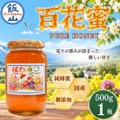 ふるさと納税 飯山市 国産 天然 はちみつ 百花蜜 500g 1瓶 芳川養蜂場