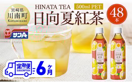 【6ヶ月定期便】サンA 日向夏 紅茶 HINATA TEA 500mlＰＥＴ 24本入り × 2ケース 【飲料 日向夏 紅茶 PET ジュース 長期保存 送料無料】
