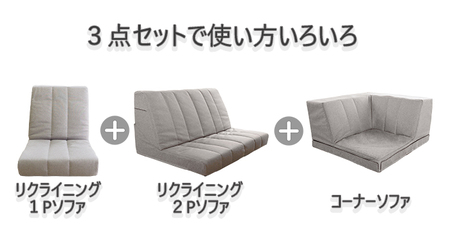 フロア ハイバック コーナーソファ 3点セット グレー BO19