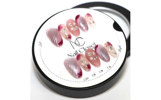 ネイルチップ　ロング【恋色パルフェ】XSサイズ　Antellijan大宮ネイルサロンのハンドメイド　L2-XS　【11100-2162】