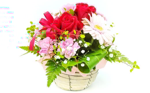 バレンタインデー用アレンジフラワー「ピンク系」【フラワーアレジメント バレンタインデー ピンク系 赤 バラ 薔薇 3本 花言葉 ギフト プレゼント 贈り物 花束 生花 お花 花 かわいい  フラワーギ