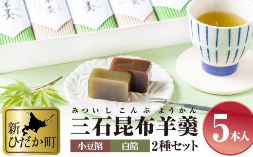 
日高昆布 使用 昆布羊羹 小豆餡 ＆ 白餡 5本 セット 和菓子 三石羊羹 羊羹 ようかん 和 スイーツ
