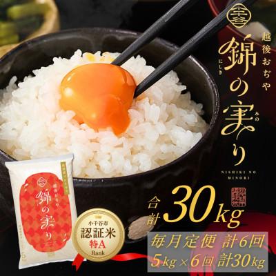 ふるさと納税 小千谷市 【毎月定期便】魚沼産コシヒカリ 小千谷市 認証米「錦の実り」特Aランク 精米5kg全6回