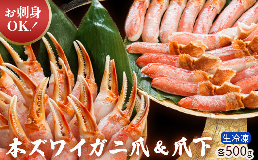 
お刺身OK！生冷凍 本ずわい蟹爪＆爪下 各500g（生食可）【03041】
