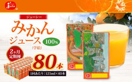 【2回定期便】 ジューシー みかんジュース 100％ （学給） 125ml×36本 みかん ミカン 蜜柑 ジュース オレンジジュース 飲料 紙パック 国産 熊本県