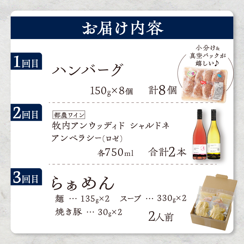 ≪数量限定≫“農の都”お楽しみ定期便～ガイアの夜明けセット～_T999-001【ハンバーグ ラーメン ワイン 国産 人気 ギフト 食品 自家製 簡単調理 贈り物 お土産 送料無料 プレゼント】