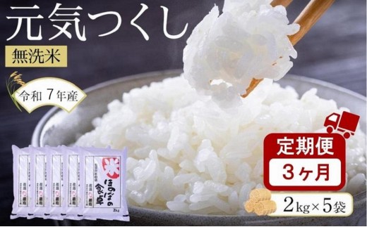 ＜令和7年産＞【3ヶ月定期便】元気つくし無洗米2kg×5袋(計10kg×3回)【お米 無洗米 コメ 白米 ブランド米 元気つくし ごはん ご飯 おにぎり お弁当 食品 炊飯 炊飯器 筑前町産 福岡県産 送料無料 AB024】