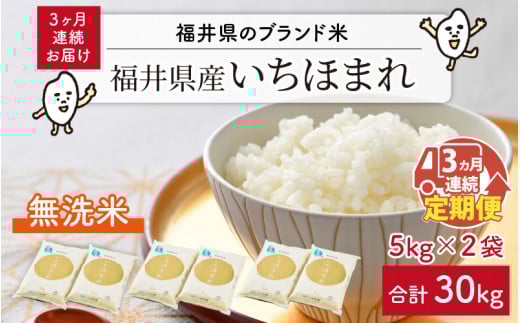 【令和7年産・新米】 定期便 ≪3ヶ月連続お届け≫ 福井県のブランド米 いちほまれ 無洗米 10kg × 3回 計30kg 【 無洗米 人気 品種 ブランド米 特A 】 [K-6108]