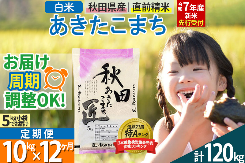 【白米】＜令和7年産 新米予約＞ 《定期便12ヶ月》秋田県産 あきたこまち 10kg (5kg×2袋)×12回 10キロ お米【お届け周期調整 隔月お届けも可】 新米