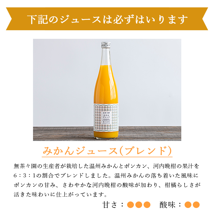 ＜無茶々園 柑橘ジュース 4本セット（720ml×4種類）＞ 果汁 100% 温州みかん 果物 オレンジ 甘夏 ポンカン 不知火 ひょう柑 ジューシーフルーツ 河内晩柑 伊予柑 清見 文旦 せとか 南