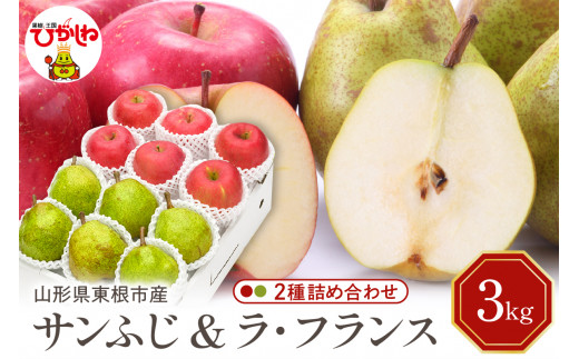 【2026年産】サンふじ&ラフランス 詰め合わせ 3kg 秀品 化粧箱入り 山形県 東根市 東根農産センター提供 hi027-210-r8