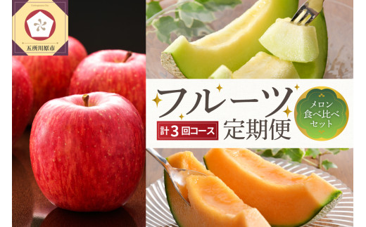 【2026年7月発送開始】 おいしい3種類☆フルーツ定期便【3回】（メロン食べ比べセット・訳あり）｜  赤肉・緑肉メロン りんご