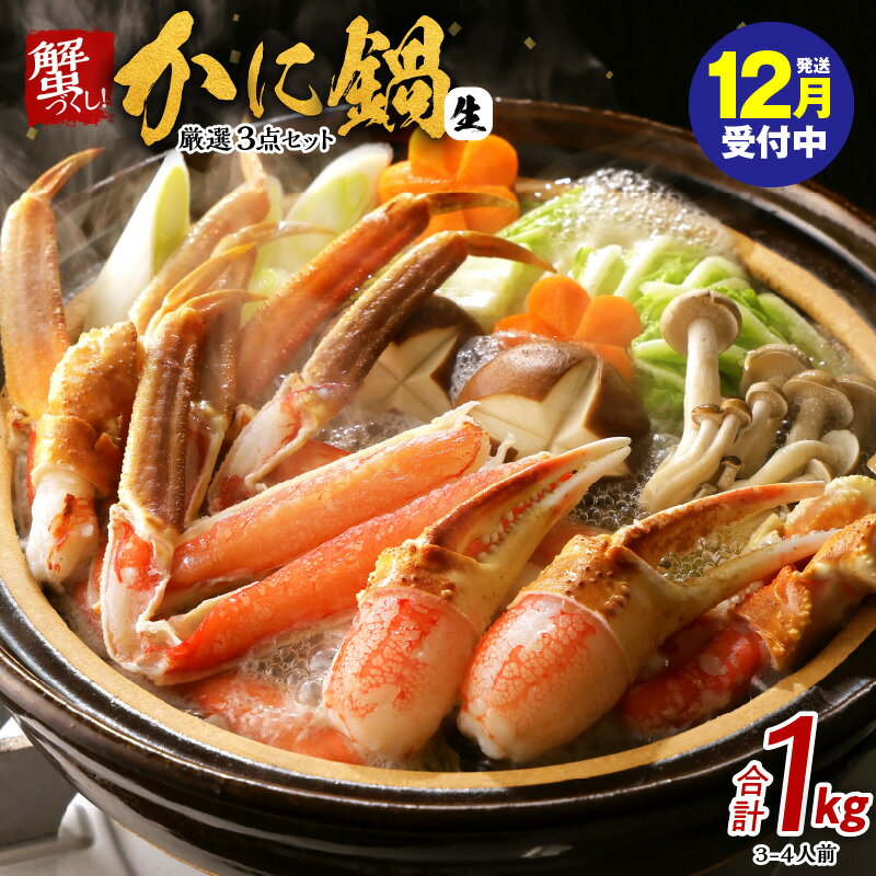 【ふるさと納税】【年内発送受付中】 蟹づくし！ かに鍋 厳選3点セット 合計 1kg (3-4人前) 加熱用 棒肉 爪 肩肉 むき身 カット かに鍋 蟹しゃぶ しゃぶしゃぶ 焼きガニ 泉佐野市 送料無料