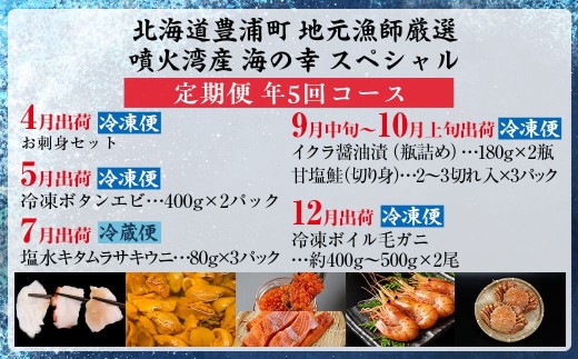 【定期便5回】海鮮地元漁師厳選 噴火湾産 海の幸 スペシャル 北海道 豊浦 うに いくら 毛ガニ