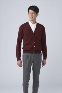 日本製 カシミヤ100% カーディガン ワイン Lサイズ [2643]