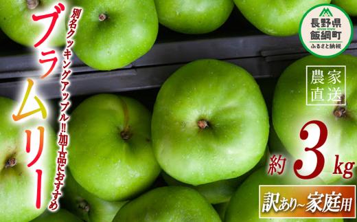 りんご ブラムリー 家庭用 訳あり ジャム向き 3kg 沖縄県への配送不可 2026年8月中旬から2026年8月下旬頃まで順次発送予定 令和8年度収穫分 静谷りんご園 減農薬栽培 信州の環境にやさしい農産物認証 長野県 飯綱町 [1941]
