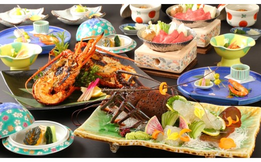 茨城県ブランド！特大『常陸乃国いせ海老』と「常陸牛」会席付　１泊２食ペア宿泊券【 茨城県 日立市 】