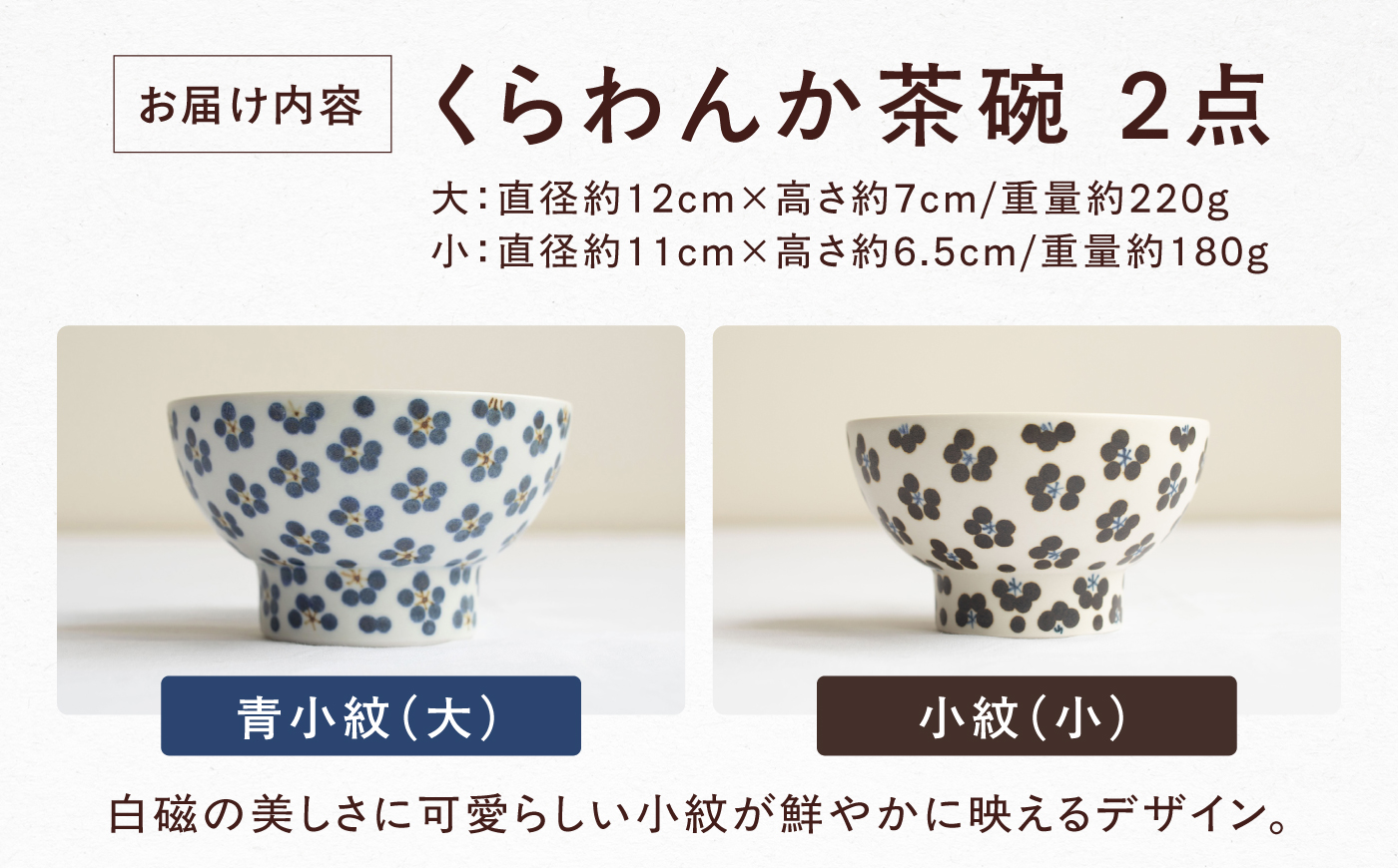 砥部焼 くらわんか茶碗（大）青小紋 × （小）小紋 / 砥部焼  お茶碗 茶碗 ご飯茶碗 ちゃわん 食器 器 焼き物 焼物 手作り 小紋 かわいい レンジ 食洗機 ギフト  プレゼント / 愛媛県砥部