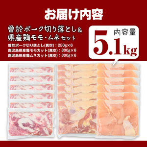 曽於ポーク 切り落とし 県産鶏 モモ ムネ セット 豚肉 鶏肉 小分け (合計5.1kg) 【Rana】A847