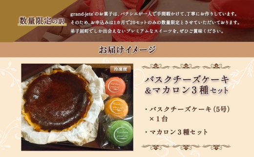2474. バスクチーズケーキ 5号 15cm マカロン 3種 3個 grand-jete' チーズケーキ いちご パッションマンゴー ピスタチオ 苺 マンゴー スイーツ お菓子 冷凍 ガラス工房 グ