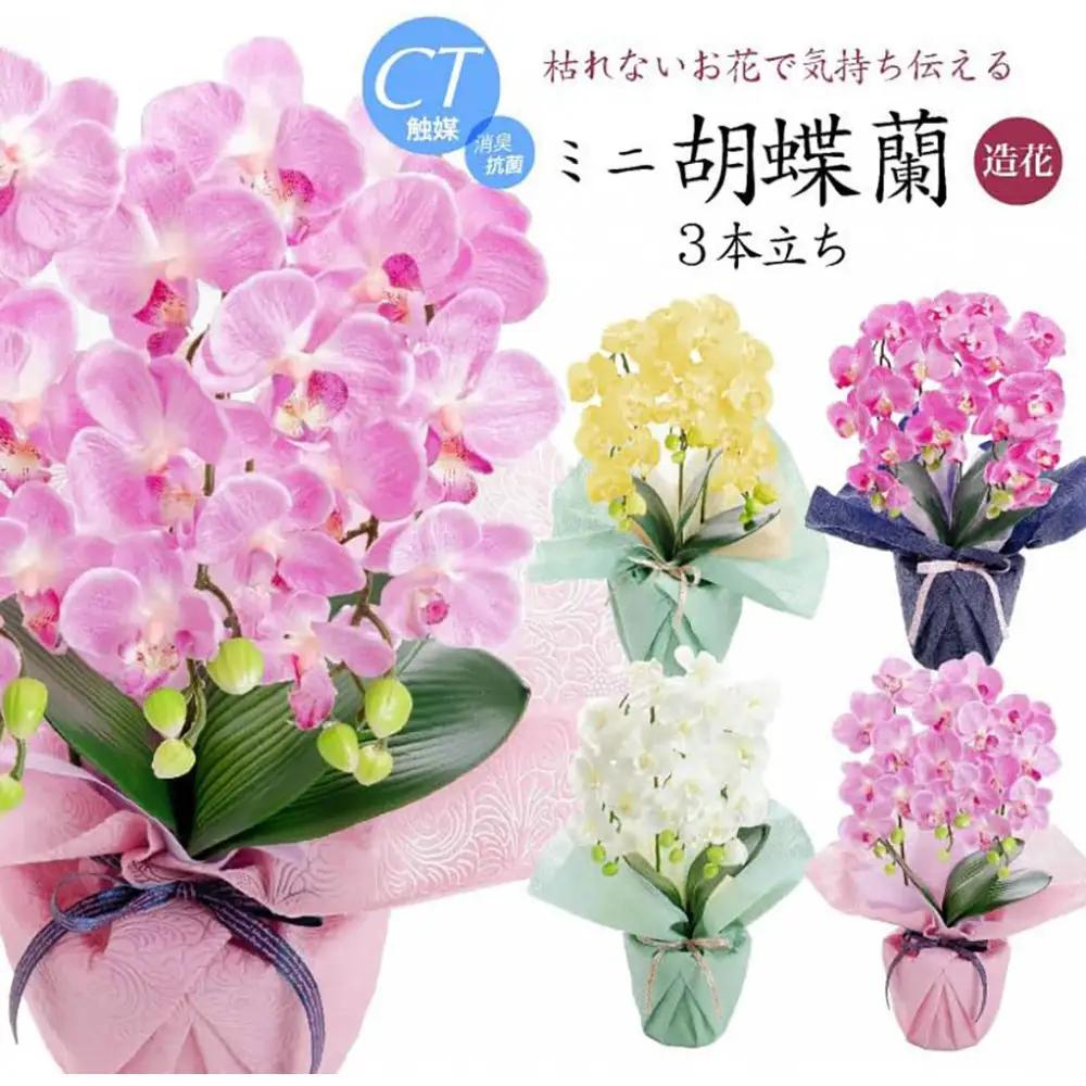 枯れないアーティフィシャルフラワー ミニ胡蝶蘭 3本立ち フレッシュピンク SC触媒加工済