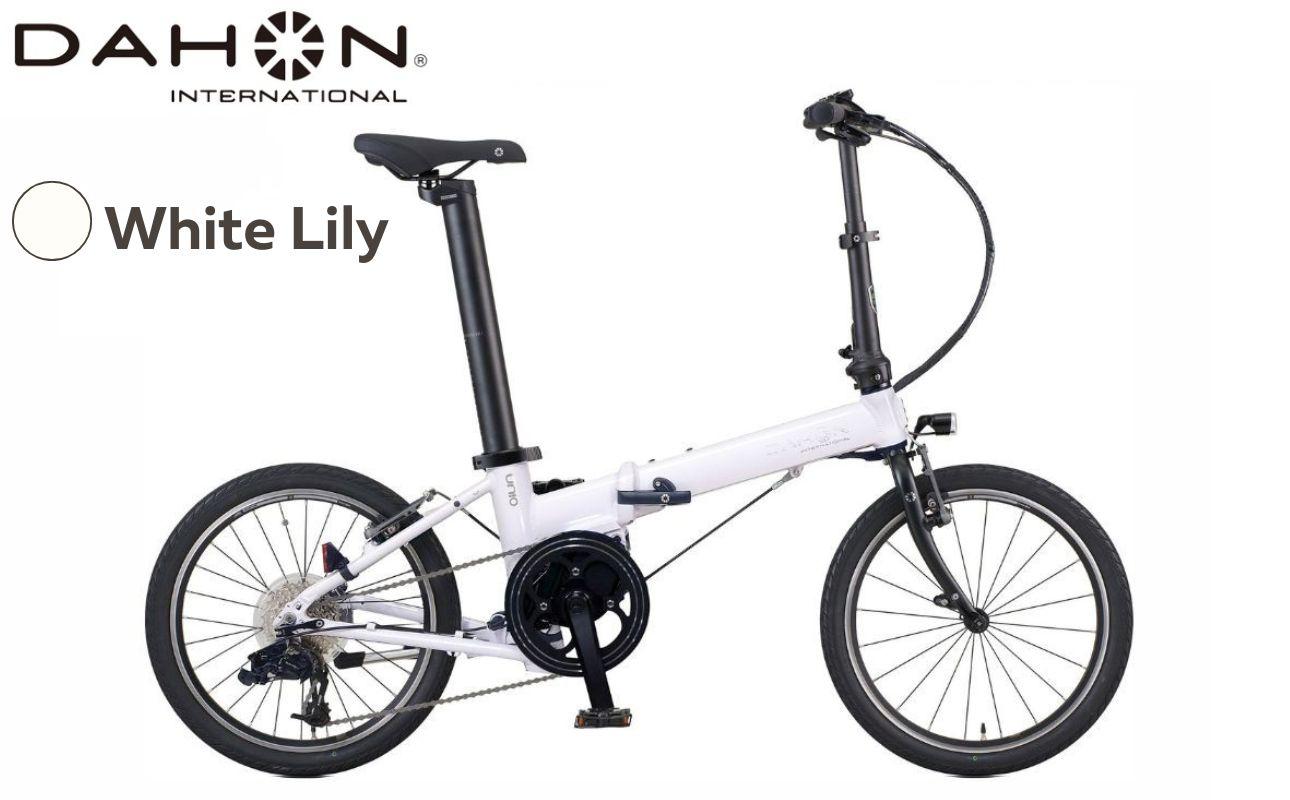 DAHON 電動アシスト折りたたみ自転車 UNIO 20インチ 9段変速 ミッドシップモーター White Lily （ホワイトリリー） 長距離対応 通勤 通学 e-bike 電動自転車｜武田産業 ダ