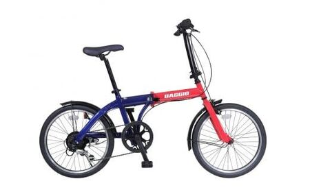BAGGIO 防災対応 20型 ６スピード ノンパンク 折りたたみ自転車 色：レッド/ブルー｜ 自転車 防災対応 ノンパンク 折りたたみ 折りたたみ自転車 マウンテンバイク サイクリング 通勤 通学 