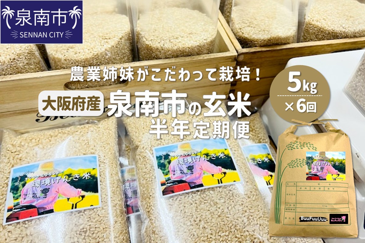 
                  農業姉妹がこだわって栽培！大阪府産 泉南市の玄米5kg 半年定期便【024A-026】
                