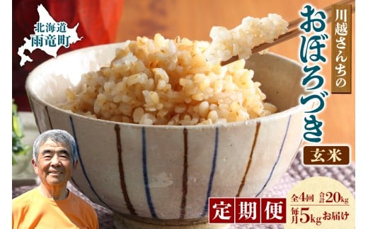 【定期便全4回】令和7年産 川越さんちの おぼろづき 玄米 5kg（5kg×1袋）毎月1回お届け 雨竜産 おぼろづき 玄米 定期便 5kg お米 おにぎり お弁当 お取り寄せ 北海道 雨竜町