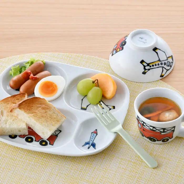 【波佐見焼】子ども食器 「乗り物」 3点セット プレート マグカップ 茶碗 食器 皿 【大新窯】 [DC110]  波佐見焼