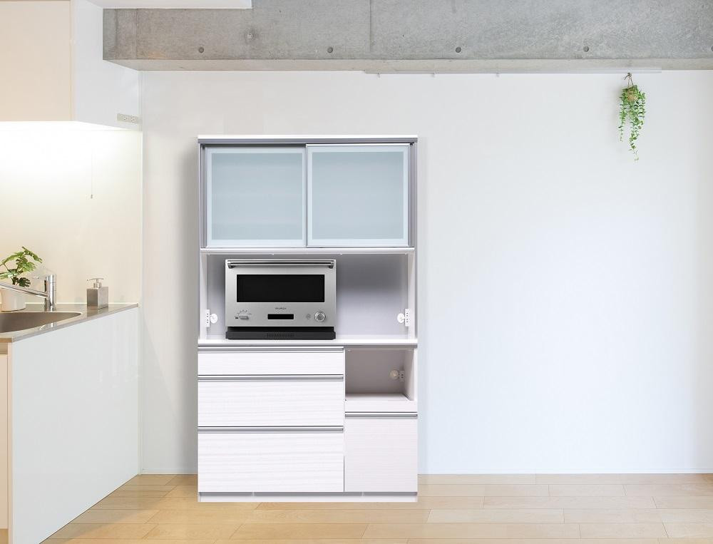 
            【開梱設置】 クロノス キッチンボード 幅120cm キッチンボード 引き戸 食器棚 オープンボード 完成品 カップボード ダイニングボード 120幅 大川家具
          