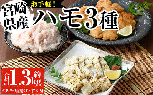 
鱧つくし セット(合計約1.3kg・ハモたたき80g×3、鱧のからあげ200g×3、鱧すり身500g)はも 骨切り タタキ 唐揚げ 海鮮 魚介 おつまみ 惣菜 簡単 お手軽 冷凍 食べ比べ 詰め合わせ 詰合せ 国産 宮崎県産【MF-36】【エムファーム】
