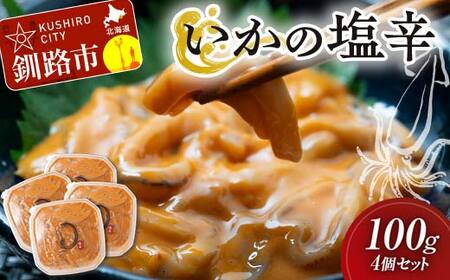 【期間限定！寄附額改定↓！】いかの塩辛 100g 4個セット 手作り イカ いか 塩辛 手づくり 小分け 冷凍 海産物 イカの塩辛 ご飯 おかず おつまみ 酒の肴 酒 F4F-5084