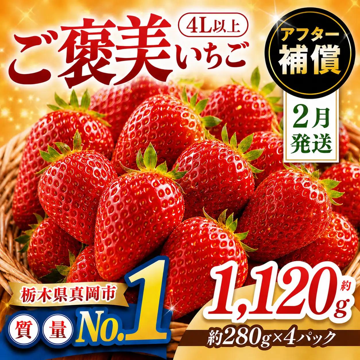 【先行予約受付中】【2027年2月発送】ご褒美いちご とちあいか 4L以上 約1120g 280g×4パック
