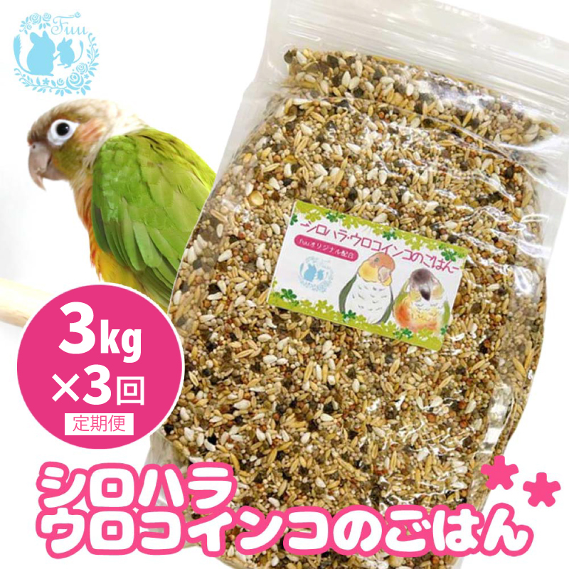 【3ヶ月定期便】fuu シロハラインコ・ウロコインコのごはん（3kg）［145S58-T］【3ヶ月定期便】fuu シロハラインコ・ウロコインコのごはん インコ 小鳥 エサ ペット用品 複数種 シード 