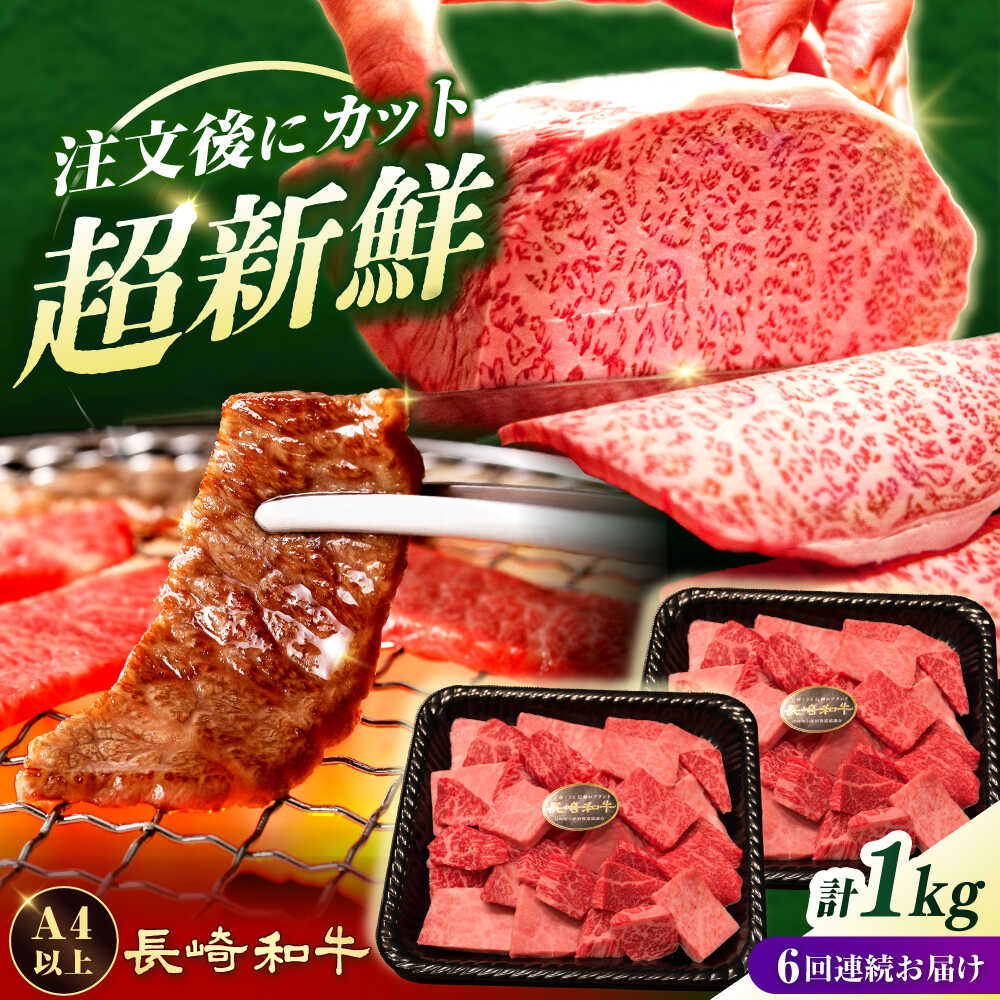 【ふるさと納税】【6回定期便】 【A4-A5】 長崎和牛 焼肉切り落とし 約1kg（500g×2パック）【形に訳あり】長与町/meat shop FUKU[ECS071]