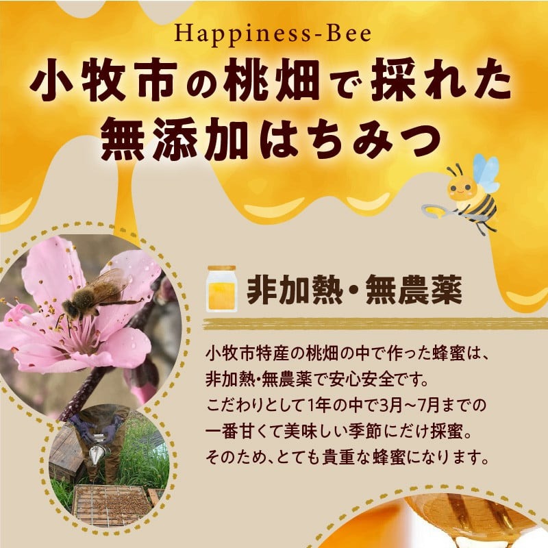 【愛知県小牧市】桃畑で作った完熟非加熱はちみつ200g×3本 ウチ入り ポスト便