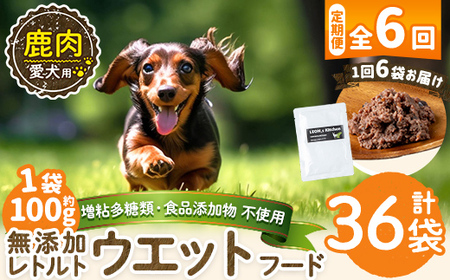 a1072-H 【6回定期便】＜増粘多糖類・食品添加物不使用＞愛犬用無添加レトルトパック 鹿ウェットフード6袋×6回(1袋約100g・合計約3.6kg)【Nフードサービス】姶良市 ドッグ フード パウチ 犬 ペット おやつ ごはん ご褒美 ペット関係 常温 常温保存