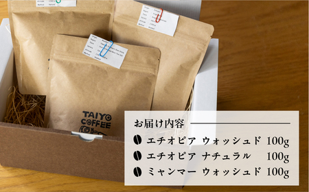 スペシャルティコーヒー豆 100g×3種 飲み比べセット【TAIYO COFFEE ROASTERS】【102-1】