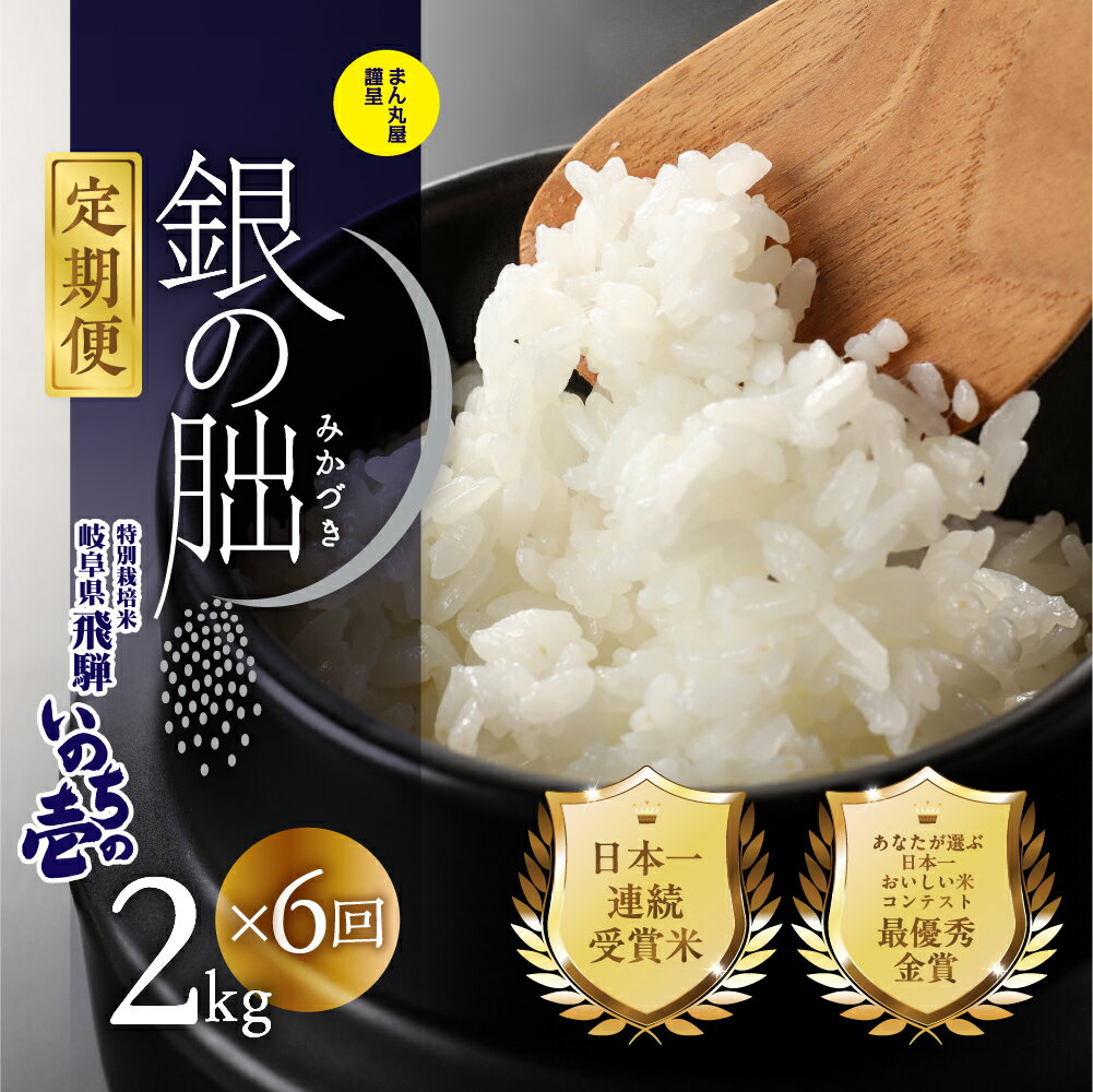 【ふるさと納税】【定期便】【2025年産米】受付　2kg×6回 皇室献上米「銀の朏」化学肥料不使用 精米 お米 令和7年産 発送時期が選べる ブランド米 いのちの壱 飛騨 定期 2キロ×6ヶ月 計 12kg 銀のみかづき ぎんのみかづき 米 87000円 岐阜県 下呂市