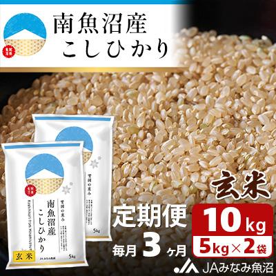 ふるさと納税 南魚沼市 【毎月定期便】南魚沼産こしひかり 玄米 10kg(5kg×2袋)全3回