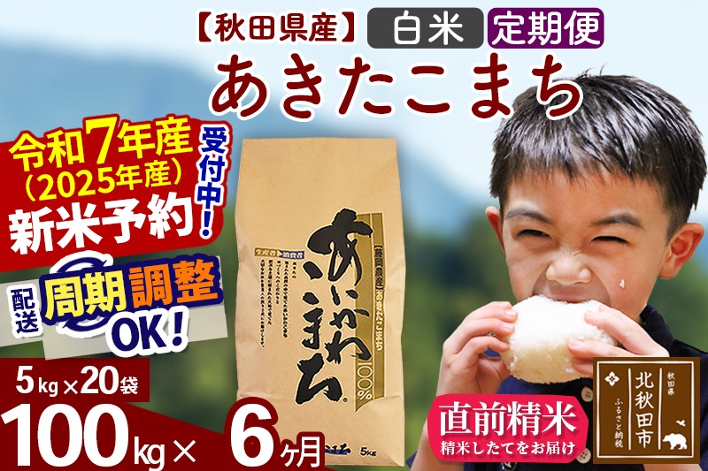 ※令和7年産 新米予約※《定期便6ヶ月》秋田県産 あきたこまち 100kg【白米】(5kg小分け袋) 2025年産 お届け時期選べる お届け周期調整可能 隔月に調整OK お米 藤岡農産|foap-11706