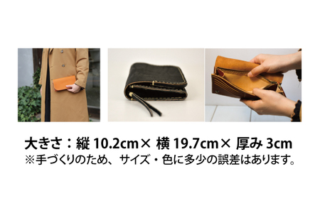 AX021-2　益子の革工房maharoの手縫い４つ折りロングウォレット　ブラウン