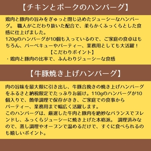 ハンバーグセット チキンポーク 牛豚焼き上げ 冷凍 ハンバーグセット【120g×10個 110g×10個】