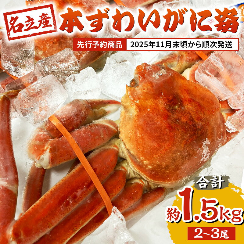 【ふるさと納税】名立産　本ずわいがに姿　2～3尾　合計約1.5kg　新潟 上越 ズワイガニ 冷凍カニ 海産物 ゆめ企画名立　お届け：11月末頃から2027年1月まで順次発送（ただし12月25日から1月7日までの発送は不可）