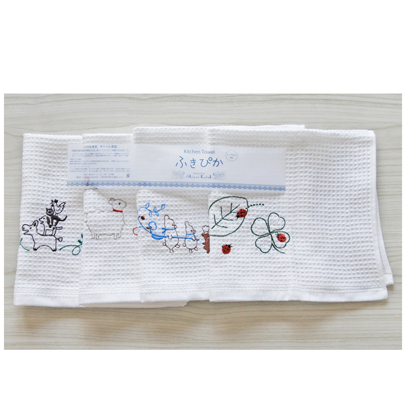 シンジカトウ「ふきぴか キッチンタオル（刺繍）」セット【泉州タオル 国産 吸水 普段使い 無地 シンプル 日用品 家族 ファミリー】 005A008_イメージ4
