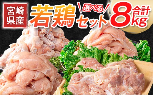 ＜選べる内容＞宮崎県産 若鶏8kgセット 鳥肉 ムネ ささみ 手羽元 ササミ 国産 送料無料【B392-B251】
