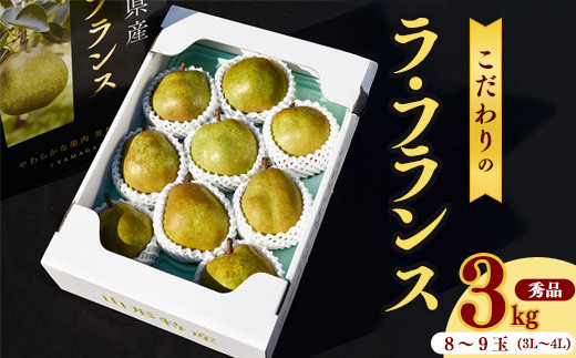 
            こだわり ラ・フランス 3kg（8玉～9玉） 秀品 3L～4L 《化粧箱入》 農家直送 山形県産【2025年11月頃～12月上旬頃発送予定】　012-B-HK001
          